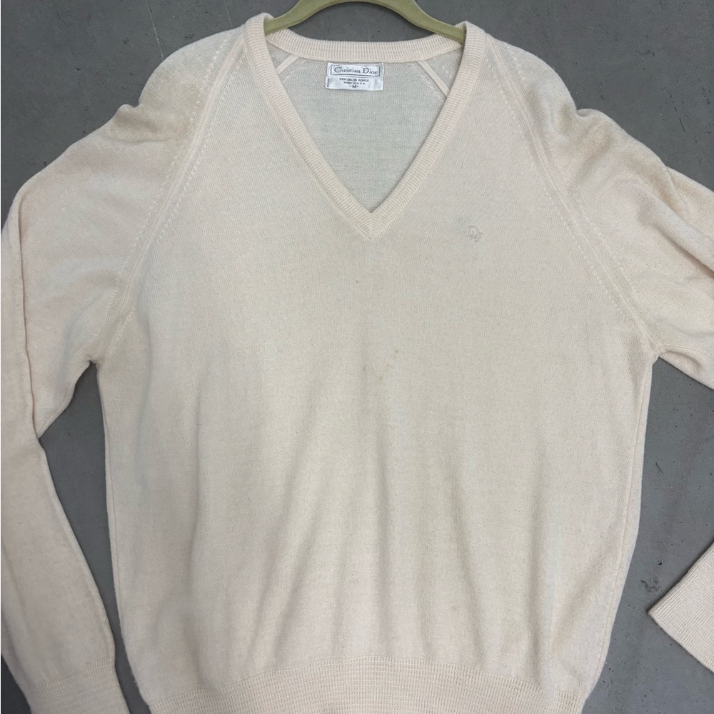 Dior Cream V-Neck Sweater Timeless Knit Design